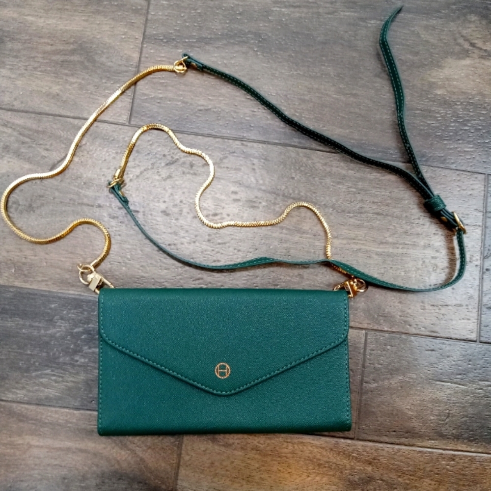 HABITU Crossbody iPhone 11XR Purse/Case Dark Green with Gold Accents NWOT